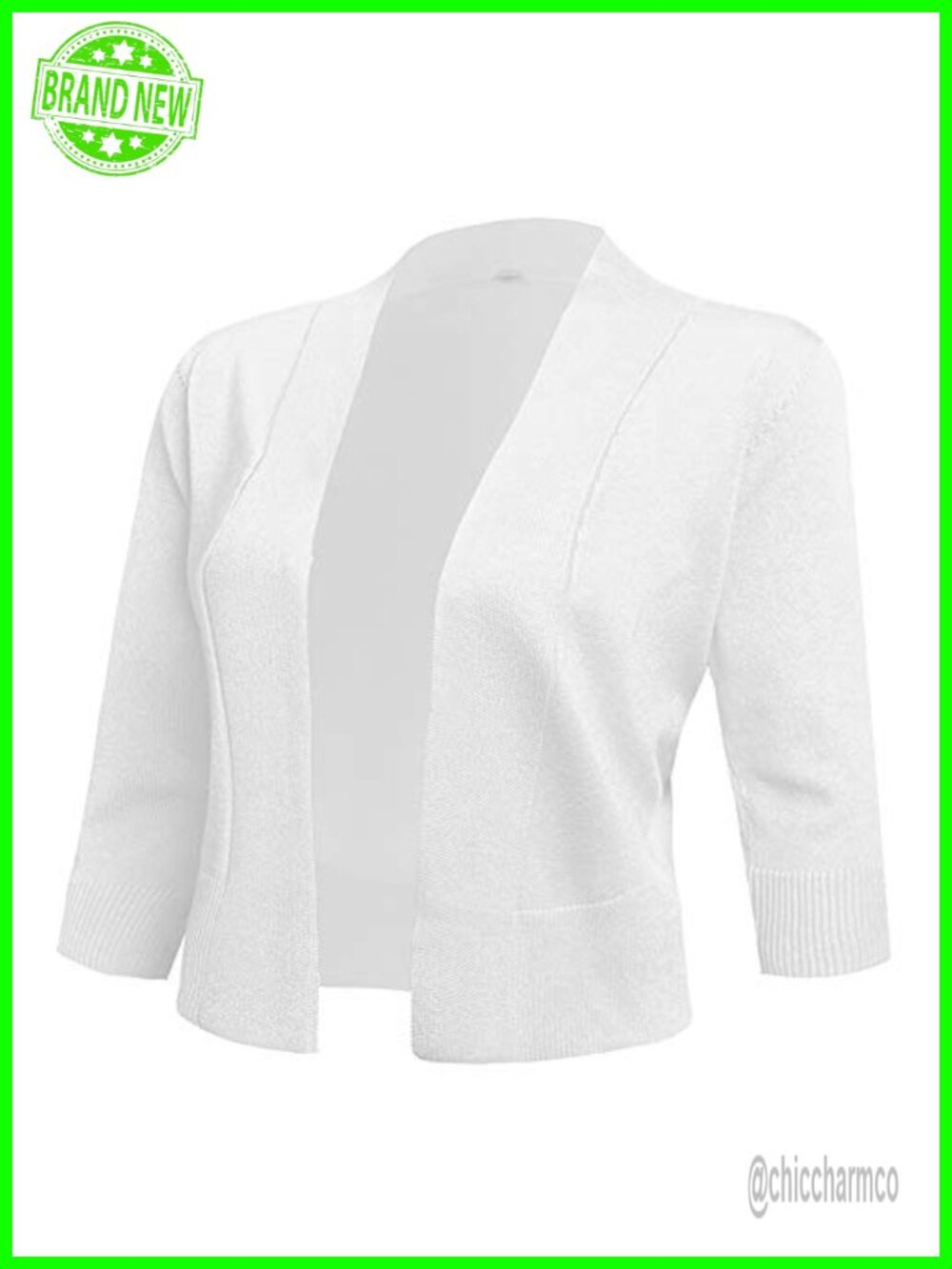 Cropped Cardigan 3/4 Sleeve Open Front Viscose Nylon Shrug